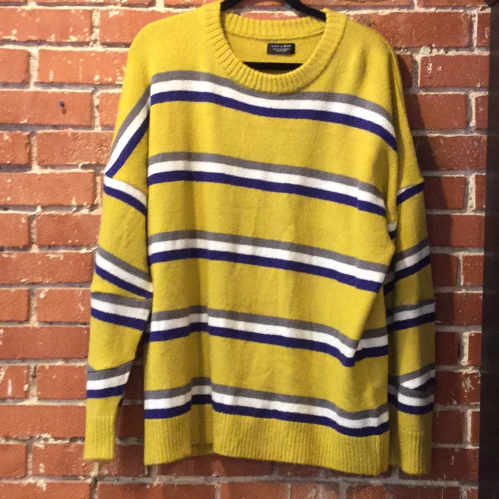 Zara Man Yellow Stripe Acrylic Sweater. XL.